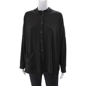Simpli Womens Buttoned Cropped Long Dolman Sleeved Blouse Black Size 10